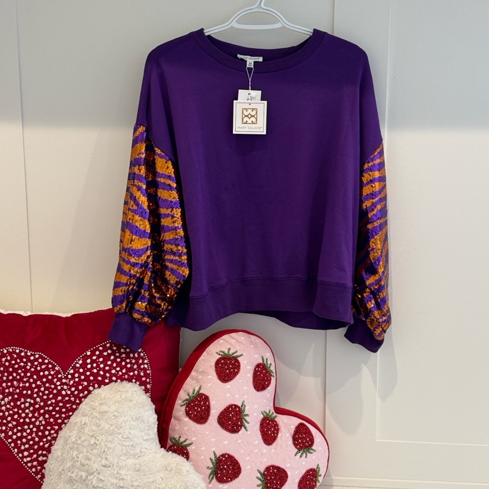 Purple Sweatshirt with Orange Tiger Stripes - Clemson